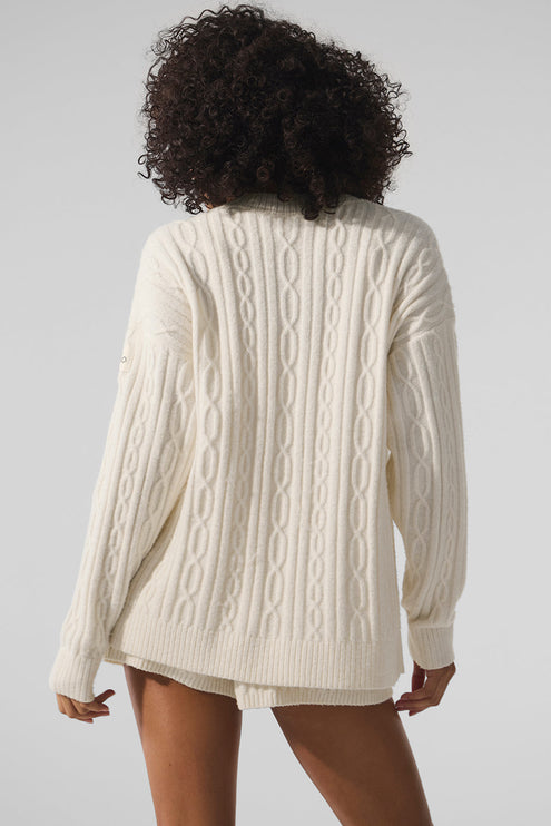 alo Women's Cable Knit Winter Bliss Cardigan - Ivory