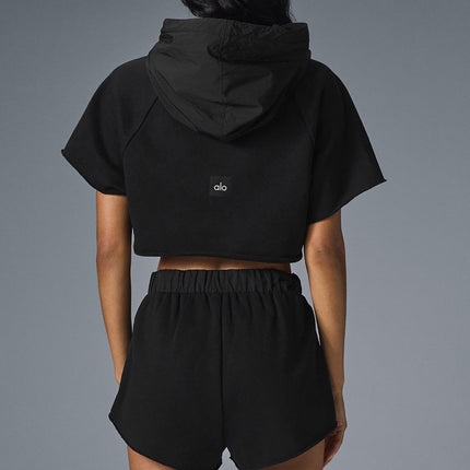 alo Women's Cropped In The Air Short Sleeve Hoodie - Black