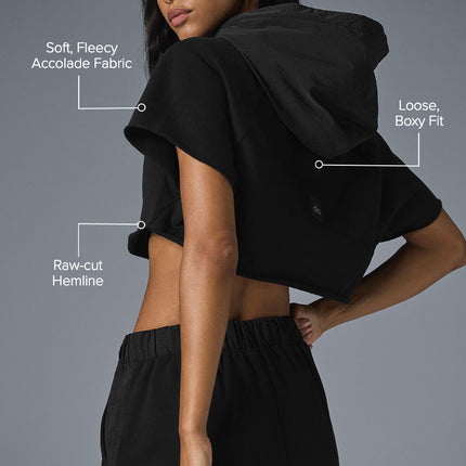 alo Women's Cropped In The Air Short Sleeve Hoodie - Black