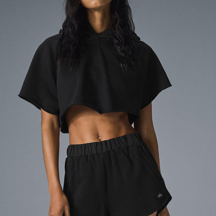 alo Women's Cropped In The Air Short Sleeve Hoodie - Black
