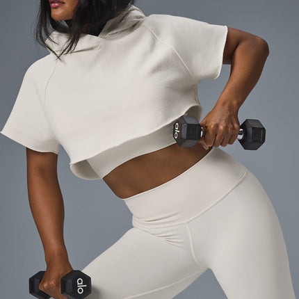 alo Women's Cropped In The Air Short Sleeve Hoodie - Ivory