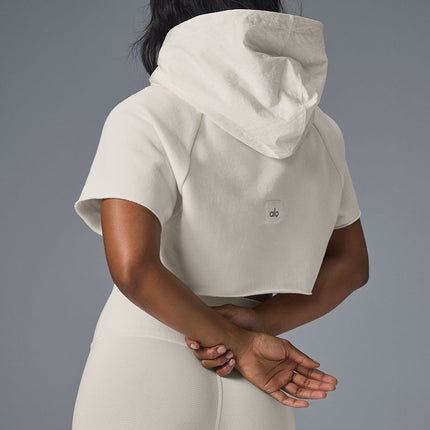 alo Women's Cropped In The Air Short Sleeve Hoodie - Ivory