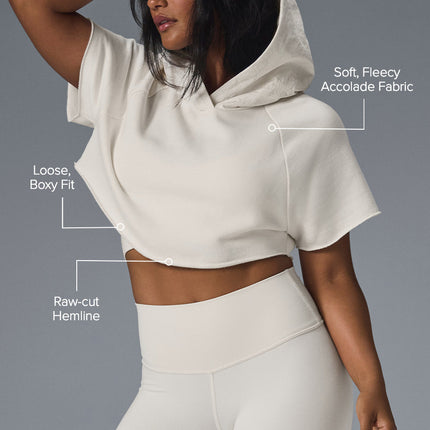 alo Women's Cropped In The Air Short Sleeve Hoodie - Ivory