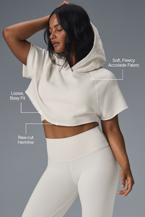 alo Women's Cropped In The Air Short Sleeve Hoodie - Ivory