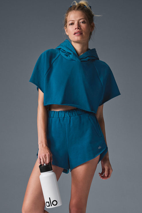 alo Women's Cropped In The Air Short Sleeve Hoodie - Eclipse Blue