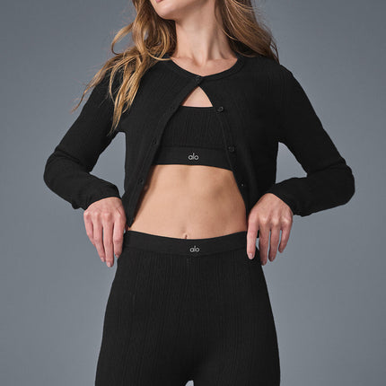 alo Women's Pointelle Sweater Be Mine Cardigan - Black