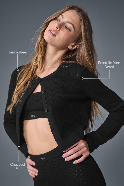 alo Women's Pointelle Sweater Be Mine Cardigan - Black