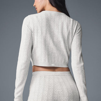 alo Women's Pointelle Sweater Be Mine Cardigan - Light Grey Heather