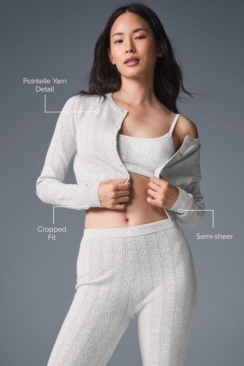 alo Women's Pointelle Sweater Be Mine Cardigan - Light Grey Heather