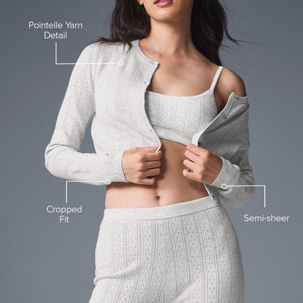 alo Women's Pointelle Sweater Be Mine Cardigan - Light Grey Heather