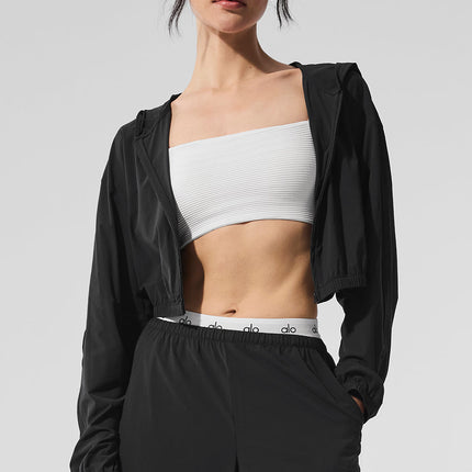 alo Women's Cropped Breezy Full-Zip Hoodie - Black