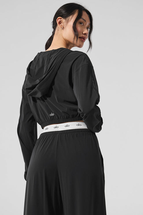 alo Women's Cropped Breezy Full-Zip Hoodie - Black