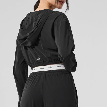 alo Women's Cropped Breezy Full-Zip Hoodie - Black