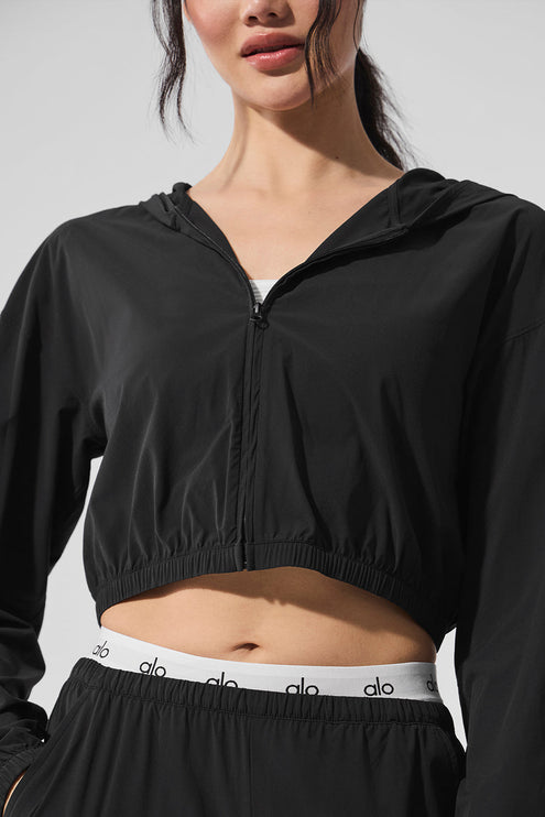 alo Women's Cropped Breezy Full-Zip Hoodie - Black