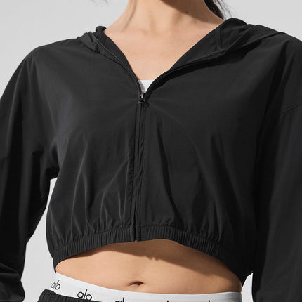 alo Women's Cropped Breezy Full-Zip Hoodie - Black