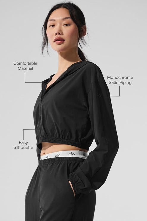 alo Women's Cropped Breezy Full-Zip Hoodie - Black