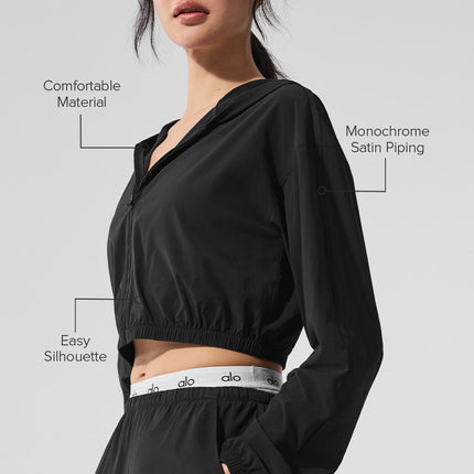 alo Women's Cropped Breezy Full-Zip Hoodie - Black