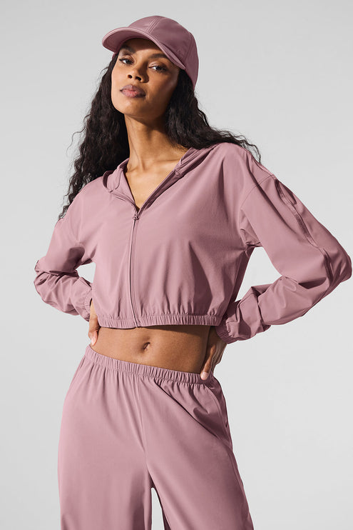 alo Women's Cropped Breezy Full-Zip Hoodie - Smoky Quartz