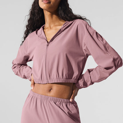 alo Women's Cropped Breezy Full-Zip Hoodie - Smoky Quartz