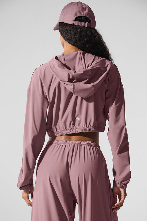 alo Women's Cropped Breezy Full-Zip Hoodie - Smoky Quartz