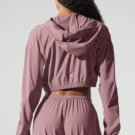 alo Women's Cropped Breezy Full-Zip Hoodie - Smoky Quartz