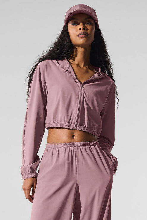 alo Women's Cropped Breezy Full-Zip Hoodie - Smoky Quartz