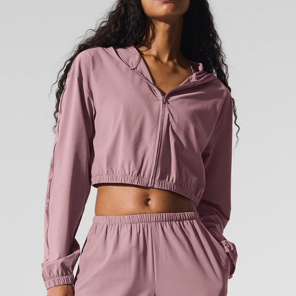 alo Women's Cropped Breezy Full-Zip Hoodie - Smoky Quartz