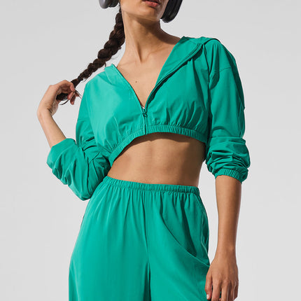 alo Women's Cropped Breezy Full-Zip Hoodie - Spruce Green
