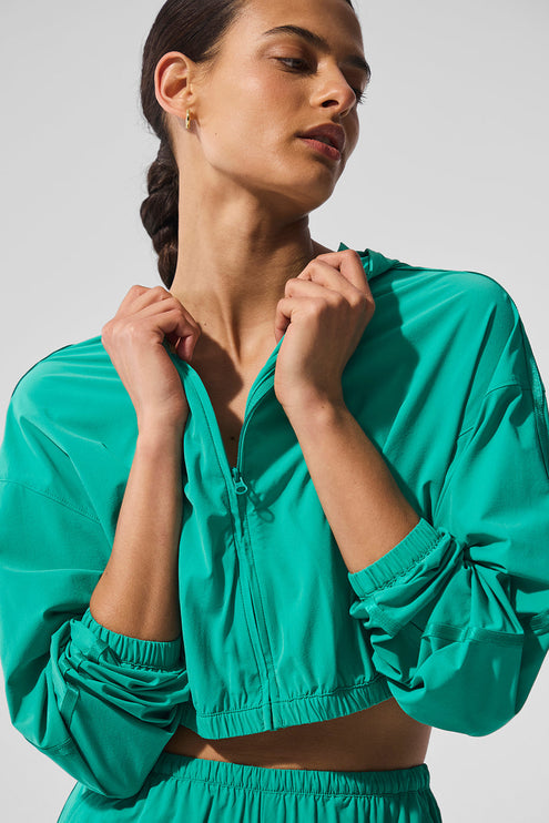 alo Women's Cropped Breezy Full-Zip Hoodie - Spruce Green