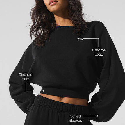 alo Women's Cropped Accolade Crewneck - Black