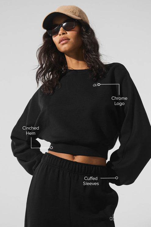 alo Women's Cropped Accolade Crewneck - Black