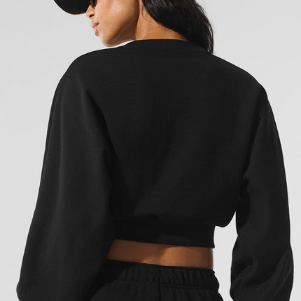 alo Women's Cropped Accolade Crewneck - Black