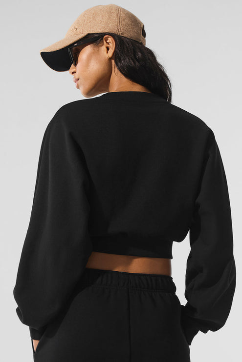 alo Women's Cropped Accolade Crewneck - Black