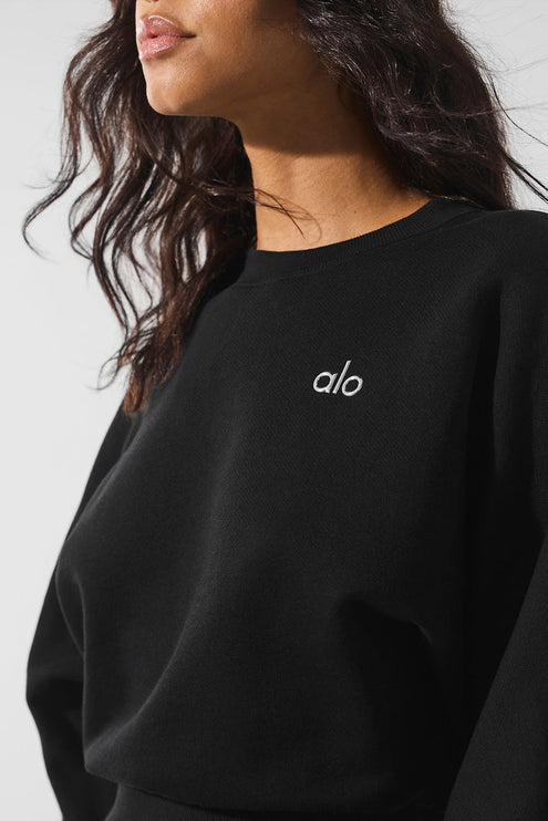 alo Women's Cropped Accolade Crewneck - Black