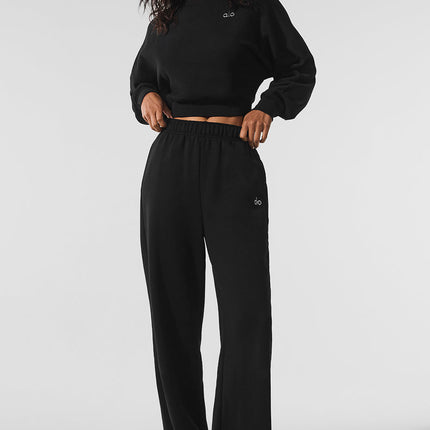 alo Women's Cropped Accolade Crewneck - Black