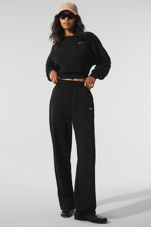 alo Women's Cropped Accolade Crewneck - Black