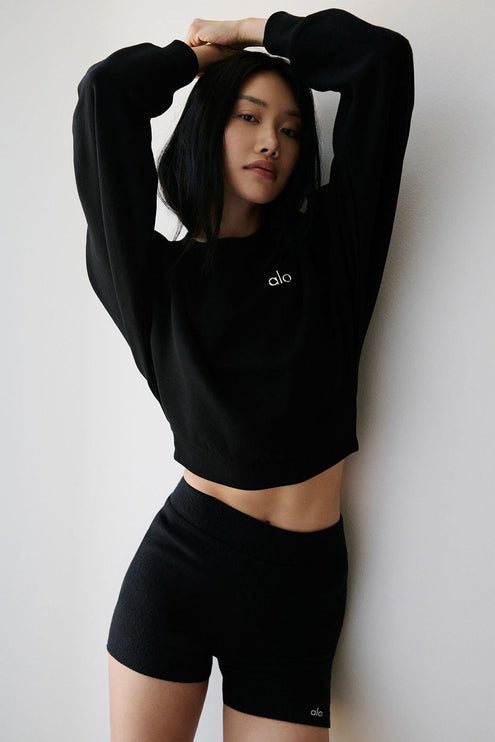 alo Women's Cropped Accolade Crewneck - Black