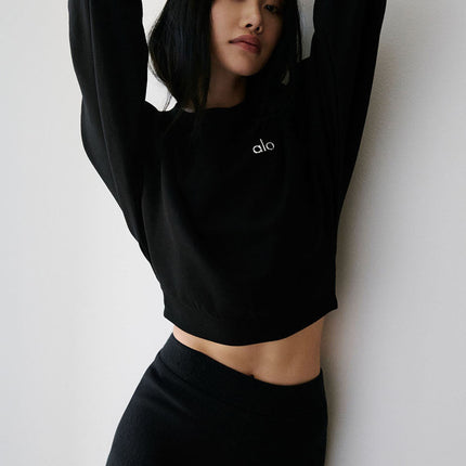 alo Women's Cropped Accolade Crewneck - Black