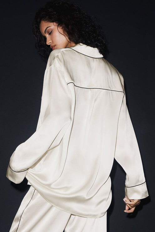 alo Women's Courchevel Silk Button Down - Ivory/Black