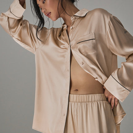 alo Women's Courchevel Silk Button Down - Champagne Pop/Black