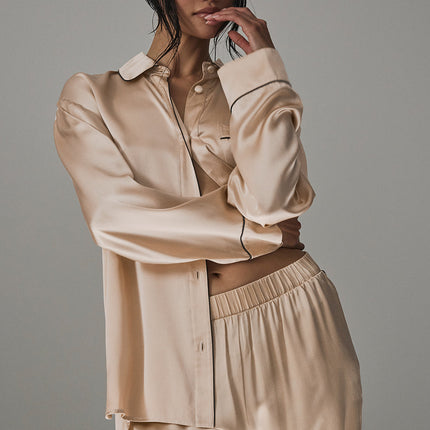 alo Women's Courchevel Silk Button Down - Champagne Pop/Black