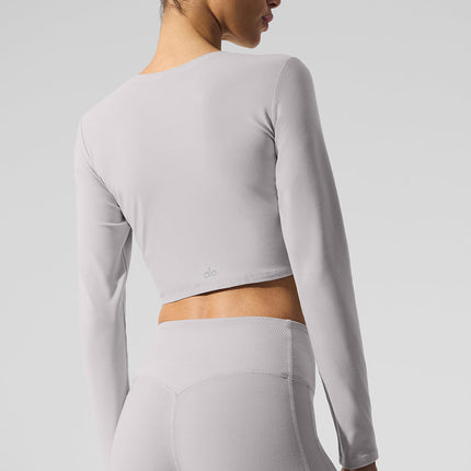 alo Women's Washed Alosoft Crop Finesse Long Sleeve - Grey Sky Wash