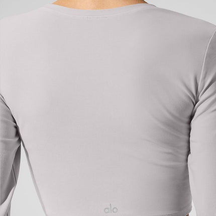 alo Women's Washed Alosoft Crop Finesse Long Sleeve - Grey Sky Wash