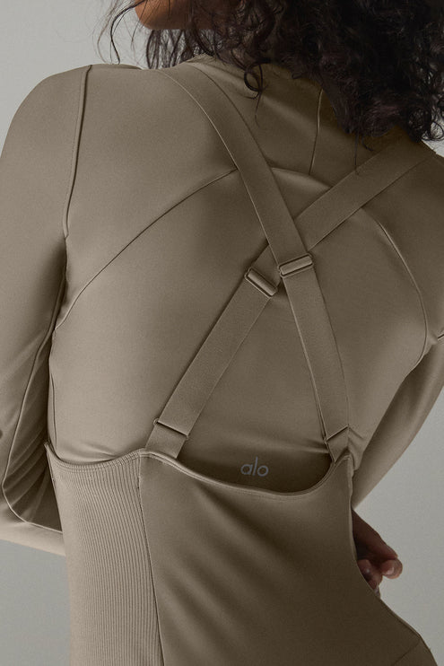 alo Women's Airlift Winter Warm Mesh Ski Time Long Sleeve - Light Cocoa