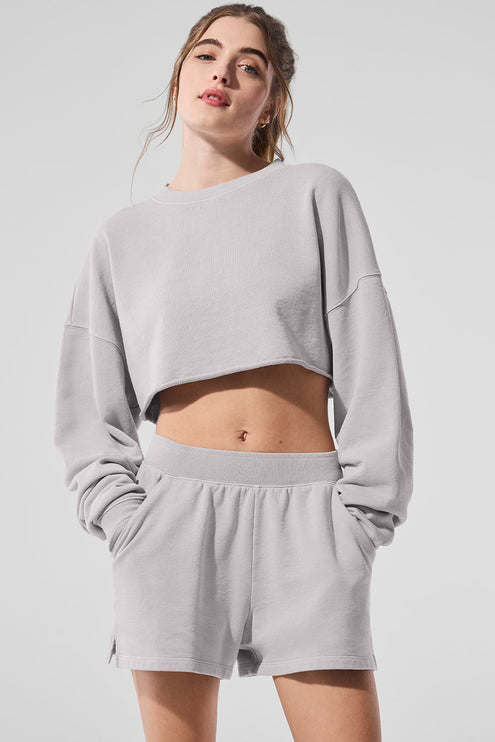 alo Women's Washed Extreme Cropped Pullover - Grey Sky Wash