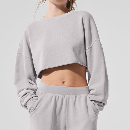 alo Women's Washed Extreme Cropped Pullover - Grey Sky Wash
