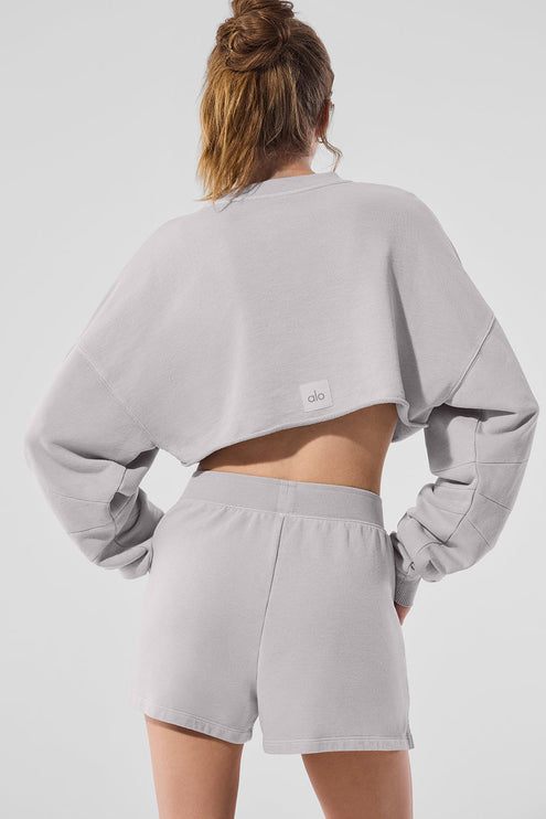 alo Women's Washed Extreme Cropped Pullover - Grey Sky Wash