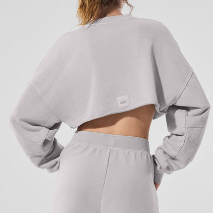 alo Women's Washed Extreme Cropped Pullover - Grey Sky Wash