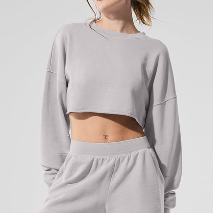 alo Women's Washed Extreme Cropped Pullover - Grey Sky Wash