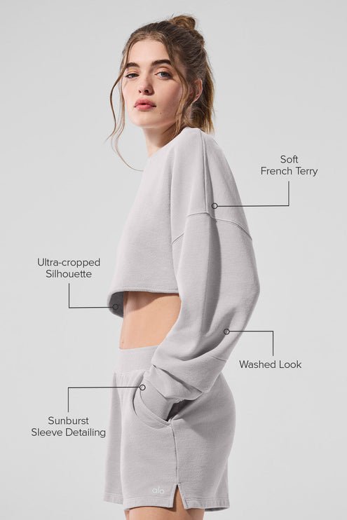 alo Women's Washed Extreme Cropped Pullover - Grey Sky Wash